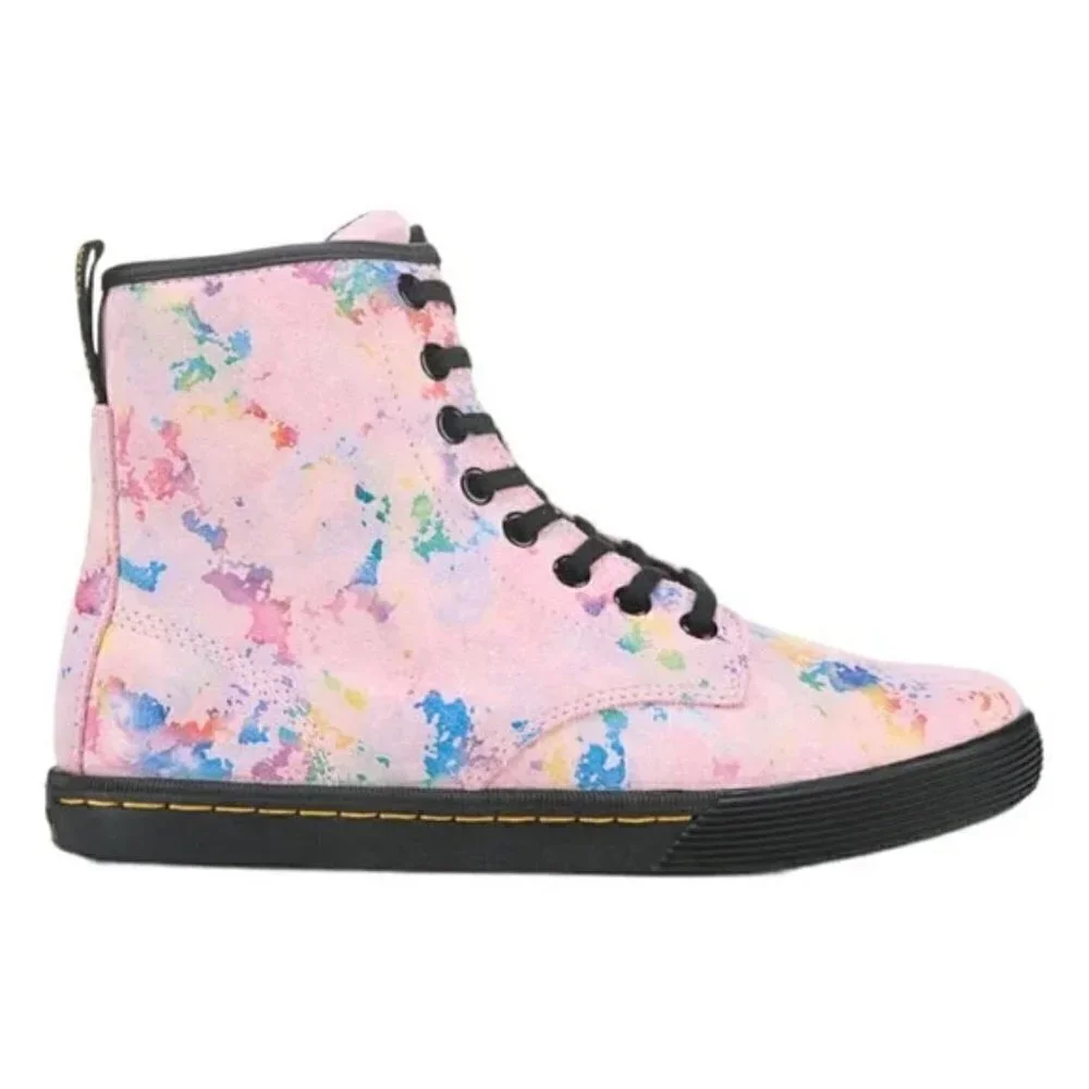 DR. MARTENS Womens Pink Sheridan Rainbow Burst SUEDE LEATHER Boot 6 New in Box